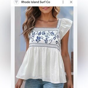 Embroidered ruffle cotton floral blouse